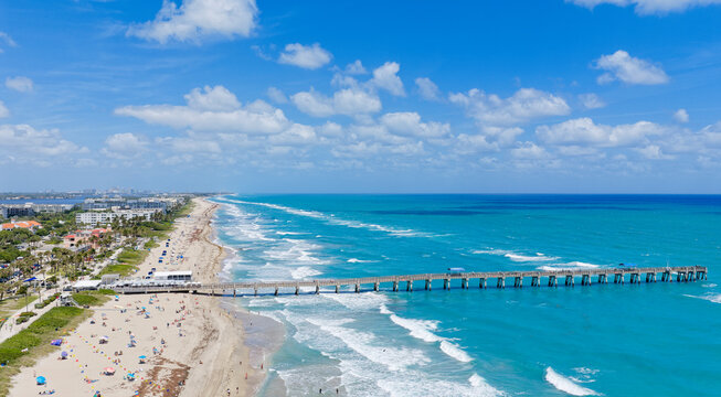 aerial view of pier from beach