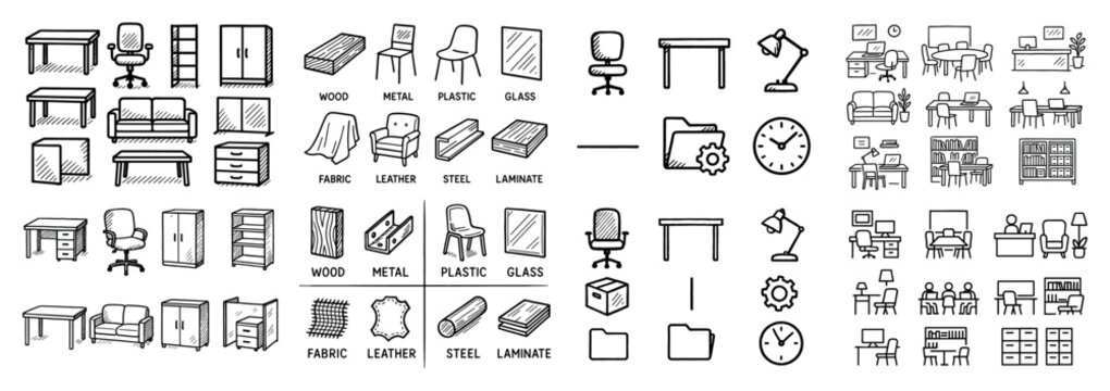 Office furniture doodles collection