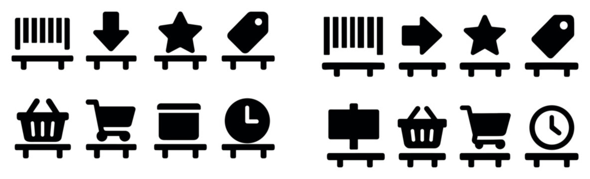 Retail icons with cart star tag flat style