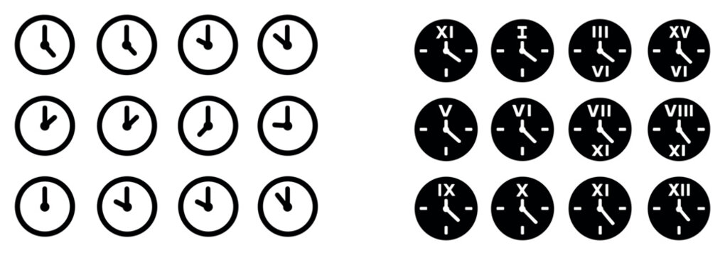 Time icons with clock face hand minimal