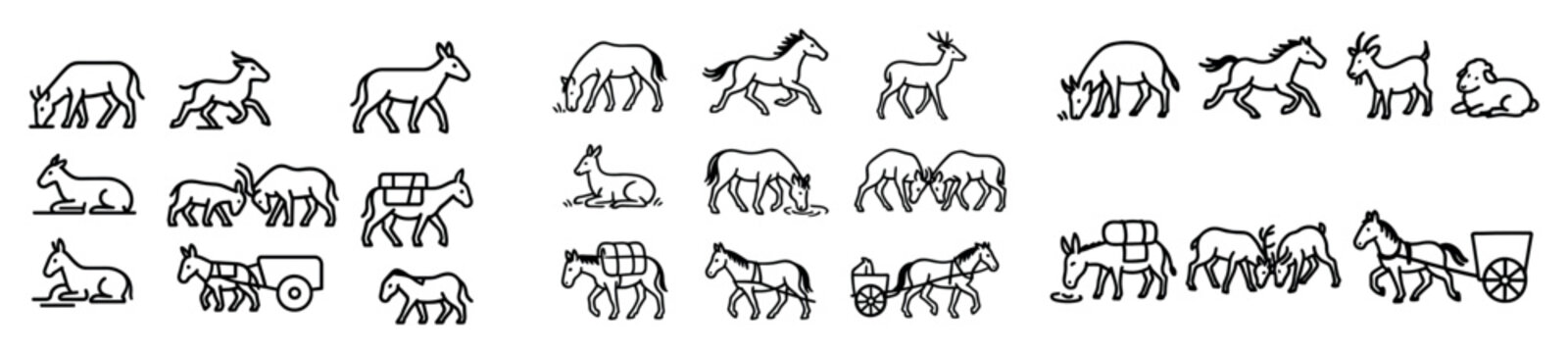 Line art animals with various poses
