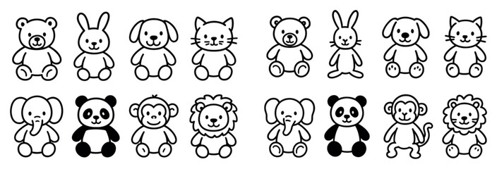 Fototapeta premium Toy icons with bear rabbit dog cat outline