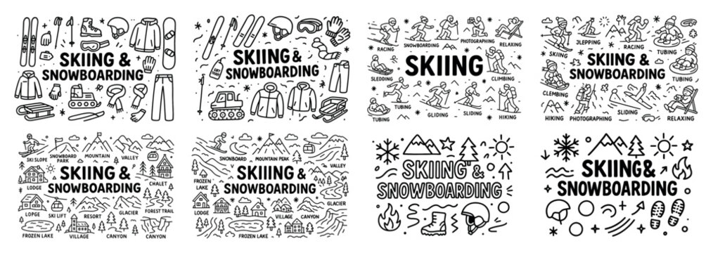 Skiing and snowboarding icons collection