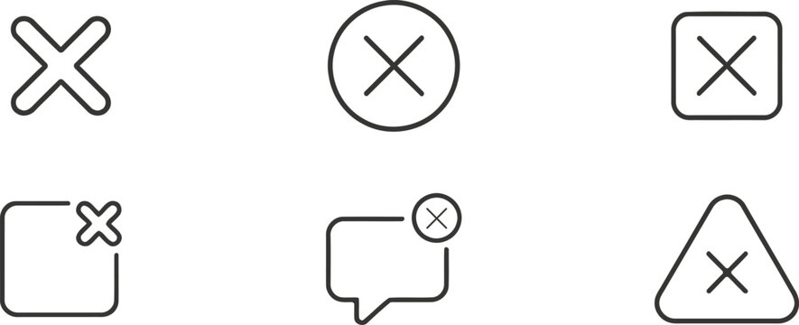 Collection of simple black and white line drawing icons with 'x' markings