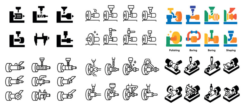 Lathe machine tool icons collection