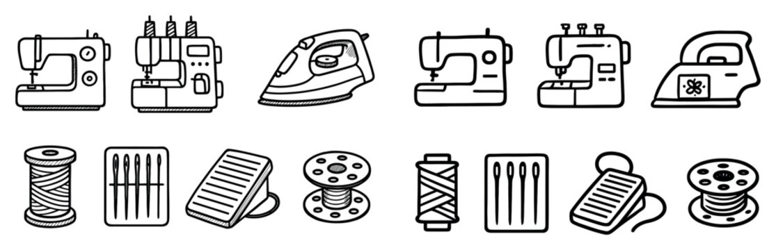 Sewing icons with machine spool needle outline