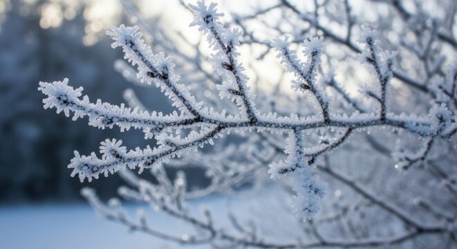 Delicate Tree Branches Covered in Frost
