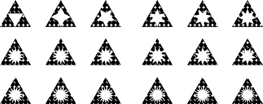 Sierpinski Triangles: An intricate pattern showcasing the recursive nature of the Sierpinski triangle. It's a striking display of mathematical beauty and infinite geometric detail. 