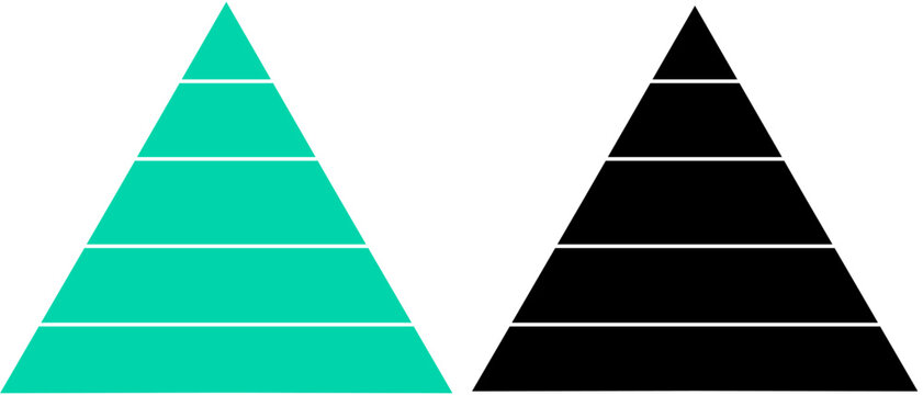 Pyramid Icons: Simple, visually-compelling pyramid icons with a striking, minimalist aesthetic. One is a sleek turquoise and the other is a stark ebony.
