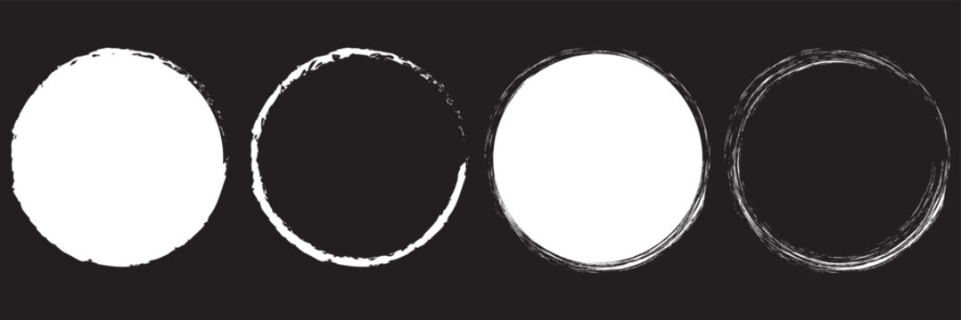 Set of grunge circles colorful shapes. Vector grunge round shape. Round brush painted circle brush stamps. Brush Circle Fill, Bold Ink Round Abstract Shape Design Element. Abstract round grunge paint