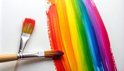 Fototapeta premium Rainbow Paint Streak with Brushes Representing Art Creativity Color and Lifestyle Photography