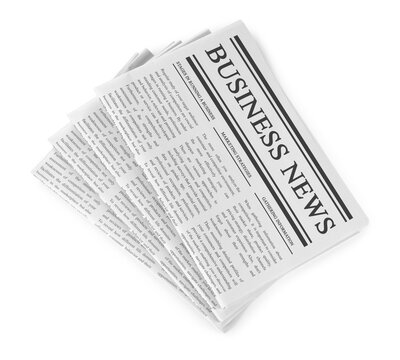 Folded newspapers isolated on white. Printed publication