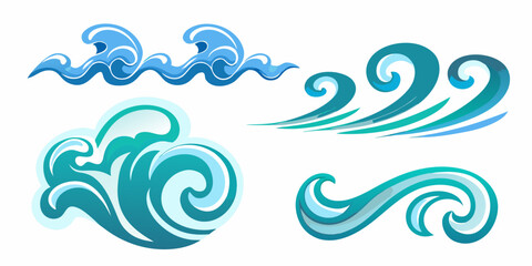 Fototapeta premium Stylized blue waves and swirls create a dynamic water effect