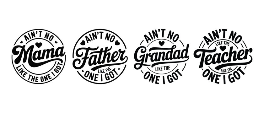 Four circular badges with family and teacher appreciation messages, vector illustration