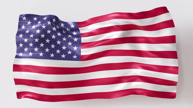 The animation shows the United States flag waving in three dimensions. The movement highlights the colors and patterns of the flag. It represents national pride and identity