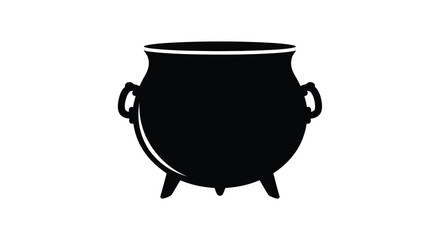 Black cauldron with handles and legs a striking outline silhouette © adobeamena