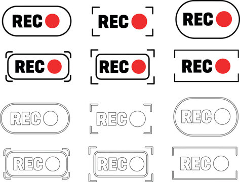 Recording indicator icons a collection of red rec symbols in various frames