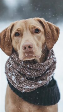Cute Puppy in Winter Scarf