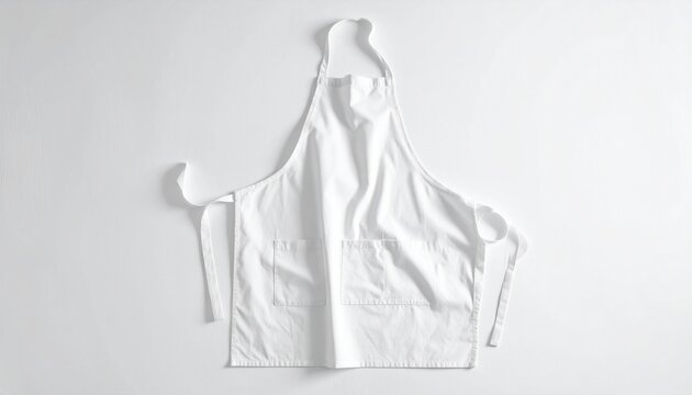 Plain White Apron with Neck Loop and Front Pocket on Light Surface