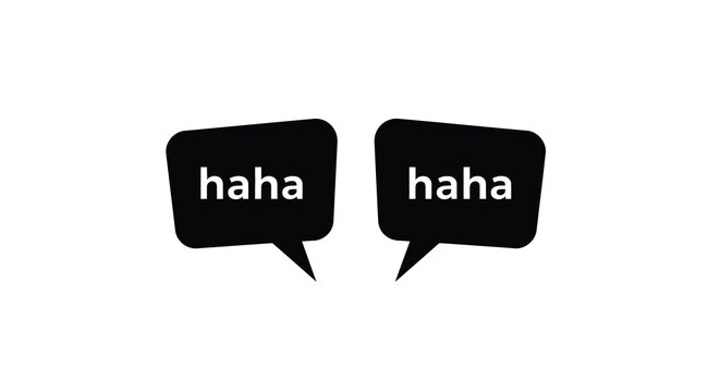 Two black speech bubbles displaying haha minimalist design silhouette