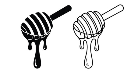 Two honey dippers with dripping honey a striking black silhouette © MDSAJIB