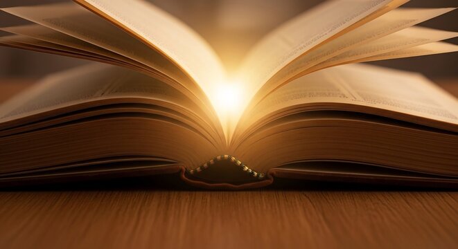 An Open Book Radiates Light Symbolizing Knowledge and Enlightenment.