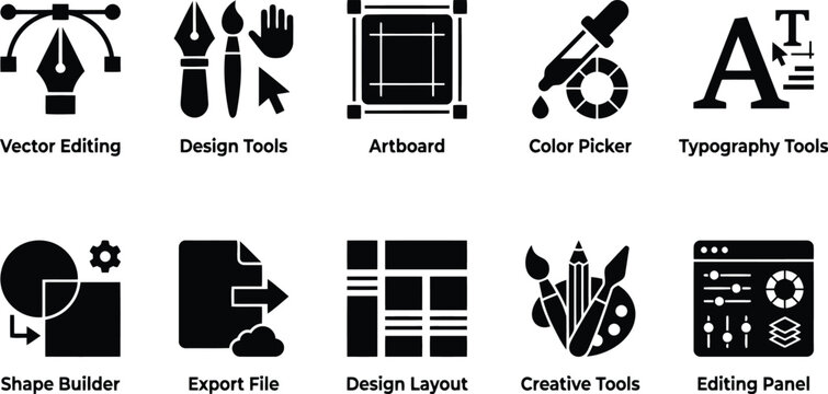 Graphic design tools icon set for creative professionals
