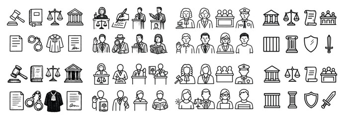 Obraz premium Justice and legal profession icon set