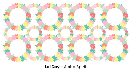 Seamless pattern of colorful floral leis, embodying the Aloha Spirit for Lei Day, with a cheerful and festive repeating design. © SADIKUR
