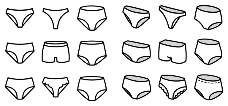 Underwear icons with briefs panties trunks outline flat