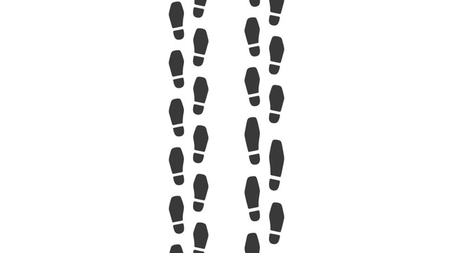 Two parallel lines of human footprints creating twin paths, symbolizing a shared journey or joint progress on an isolated white background.