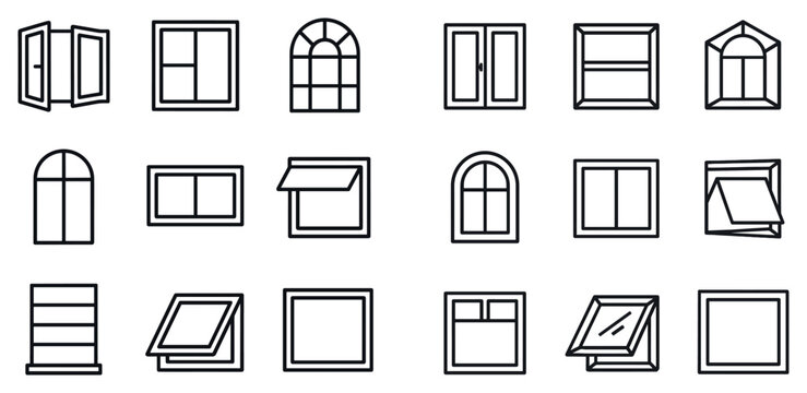 Home icons with window frame casement skylight outline
