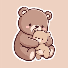 Fototapeta premium Cute Teddy Bear with Child, kawaii sticker style cartoon vector illustration