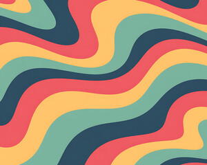 Fototapeta premium Abstract wavy pattern with flowing lines in coral, yellow, teal, and dark blue image photo