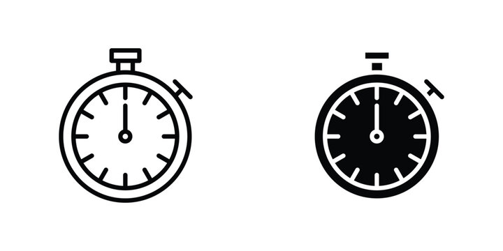 Stop watch icon in doodles flat and line stroke pack