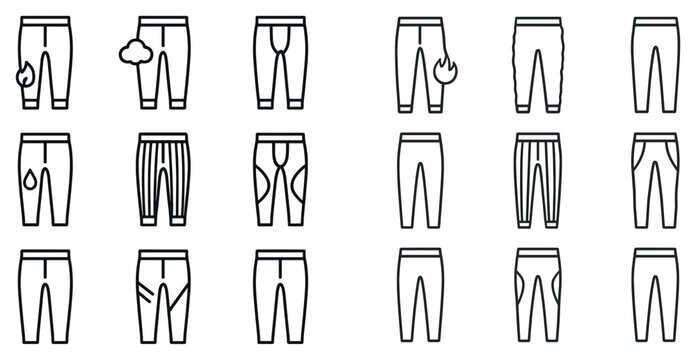 Clothing icons with pants pocket flame minimal outline