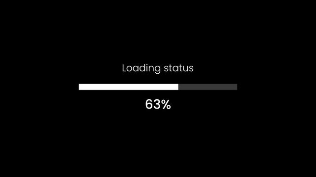 Loading screen from 0 to 100 increasing percentage animation isolated on black background