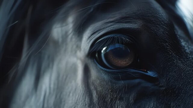 close up of black horse eye detailed textured skin natural animal portrait