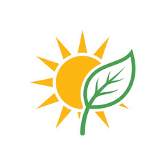 Fototapeta premium Sun and leaf symbols for renewable energy and ecology concepts.