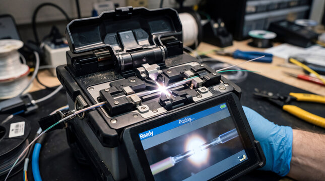 Fusion Splicer Joining Bare Optical Fibers with Arc Discharge