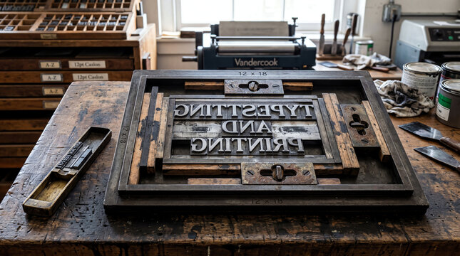 Hand-Set Lead Type Locked in Letterpress Chase