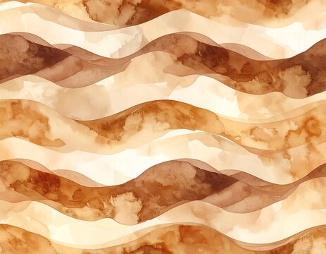 An abstract image features watercolor-like waves in a warm, earthy palette of tans and browns. The design evokes a sense of flow and movement