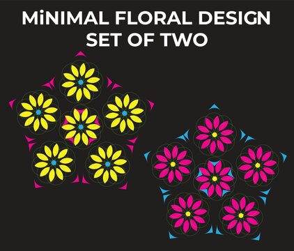 Minimal Floral Background Design Set of Two Colorful Botanical Elements for Creative Use