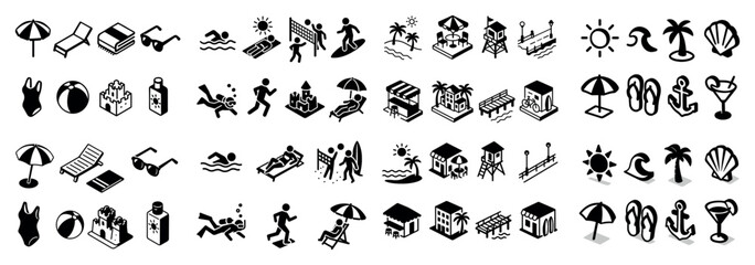 Obraz premium Summer beach icons collection for relaxing vacations