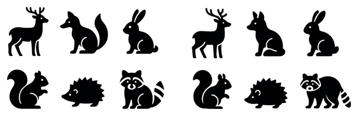Fototapeta premium Wildlife icons with deer fox rabbit silhouette