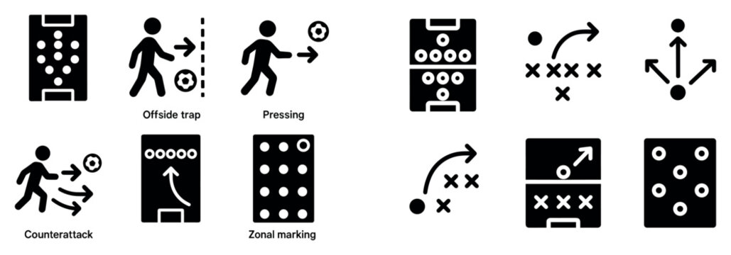 Soccer icons with tactic board player glyph