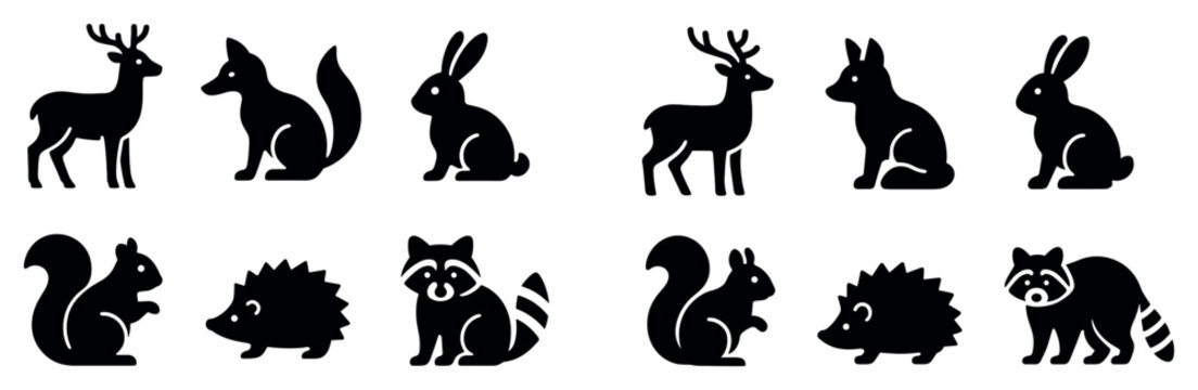 Wildlife icons with deer fox rabbit silhouette