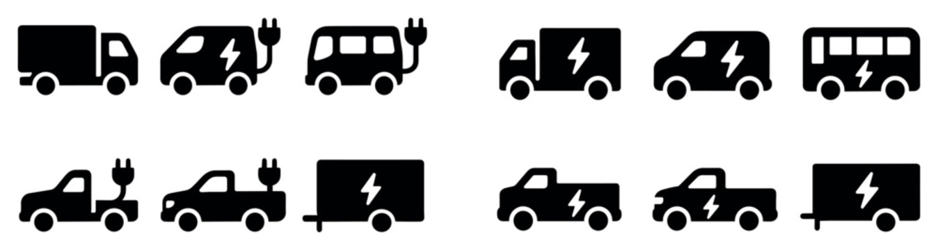Transport icons with trucks vans electric