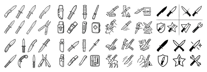 Obraz premium Collection of various knife and tool icons