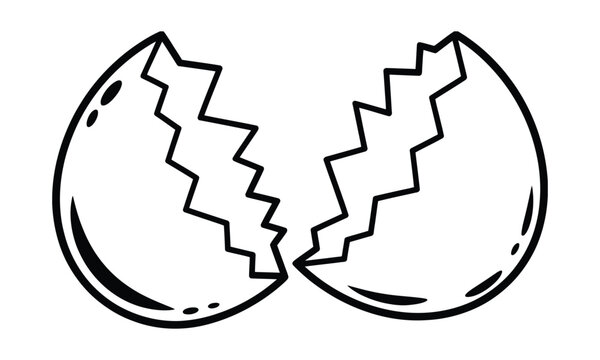 Stylized illustration of a cracked eggshell broken into two halves vector design